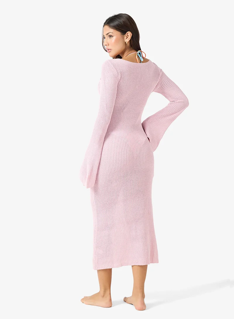 Ginger Crochet Plunge Neck Beach Dress With 3D Floral Detail